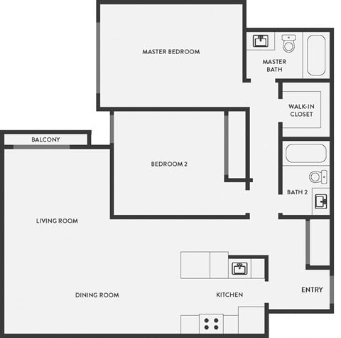 Floor plan for 2 beds, 2 baths, 1092 sqft